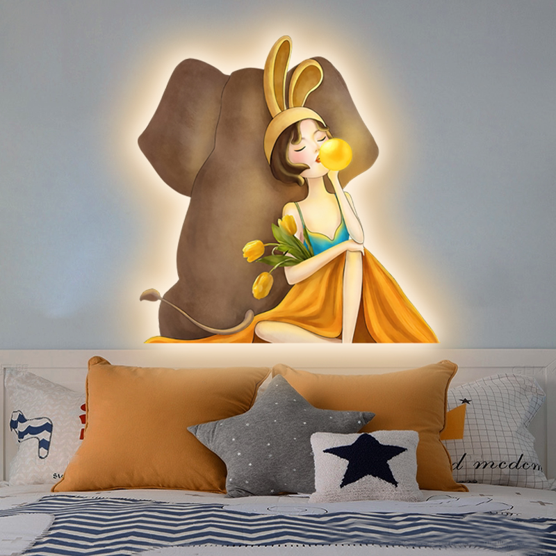 led氛围灯画简约儿童房装饰画餐厅发光壁画卡通女孩卧室床头挂画