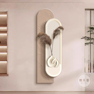 奶油侘寂风玄关装饰画轻奢高级感入户正对门走廊过道挂画带灯壁画