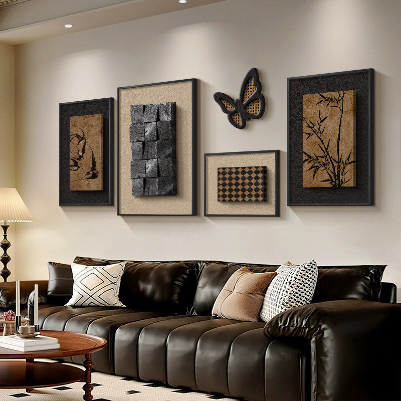 中古风3D立体客厅装饰画法式复古风沙发背景墙挂画高级感高档大气