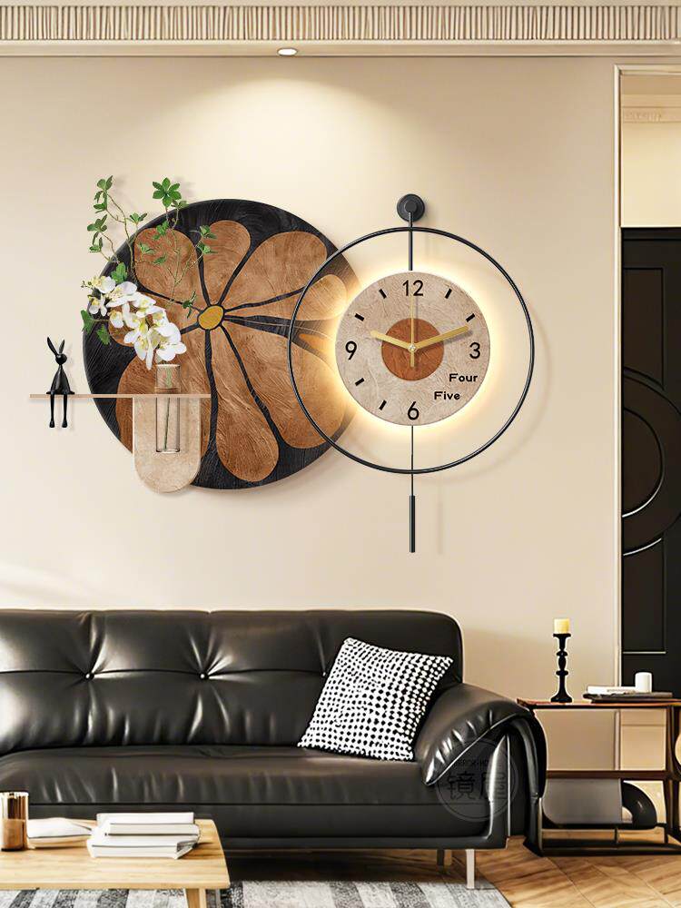 法式中古风餐厅装饰画2025新款覆古钟表挂钟客厅餐桌墙面抽象挂画