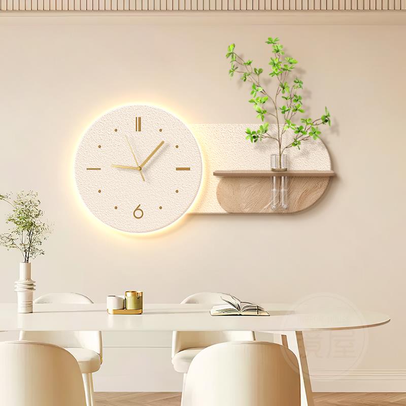 奶油风餐厅装饰画钟表挂钟客厅2025新款水培绿植挂画餐桌壁画时钟