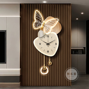 轻奢高级感带时钟电视背景墙装饰画石来运转客厅挂画创意格栅壁灯