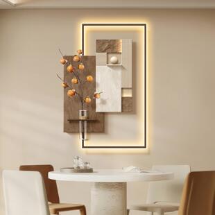 高级感餐厅装饰画多层立体砂岩餐桌背景墙挂画2026年新款玄关灯画