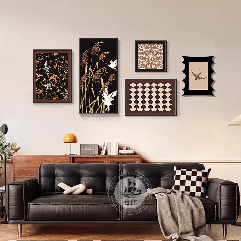 中古风客厅组合装饰画法式复古沙发背景墙挂画2026新款艺术餐厅画,家居饰品,现代装饰画,淘宝优惠券,粉丝福利购,淘宝优惠卷