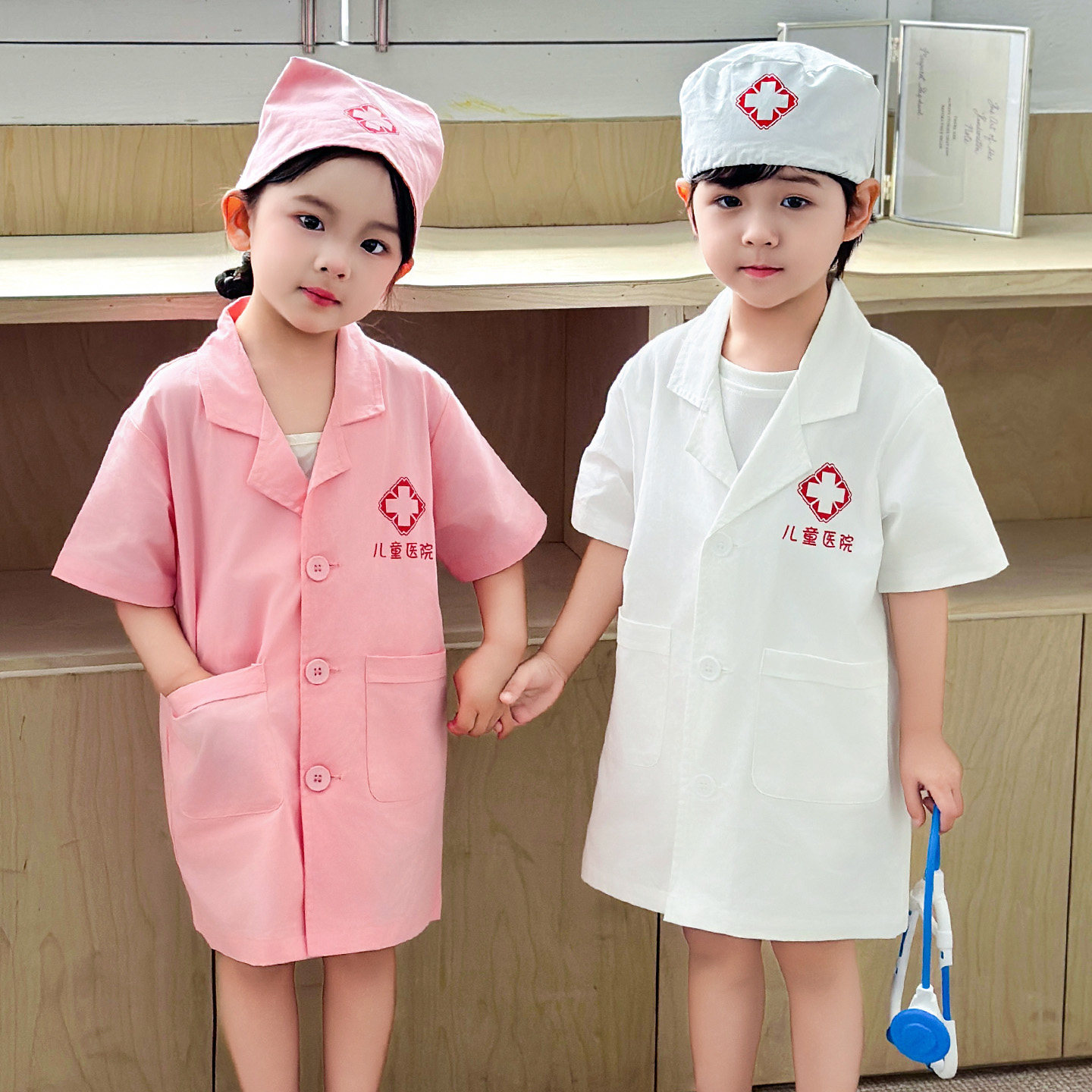 六一儿童演出服女童护士服幼儿园角色扮演服装男童医生白大褂套装