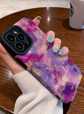 DZ适用苹果15promax手机壳新款iPhone15硅胶14plus紫色13pro全包12防摔11高级感xsmax女款8可爱7水墨涂鸦花朵