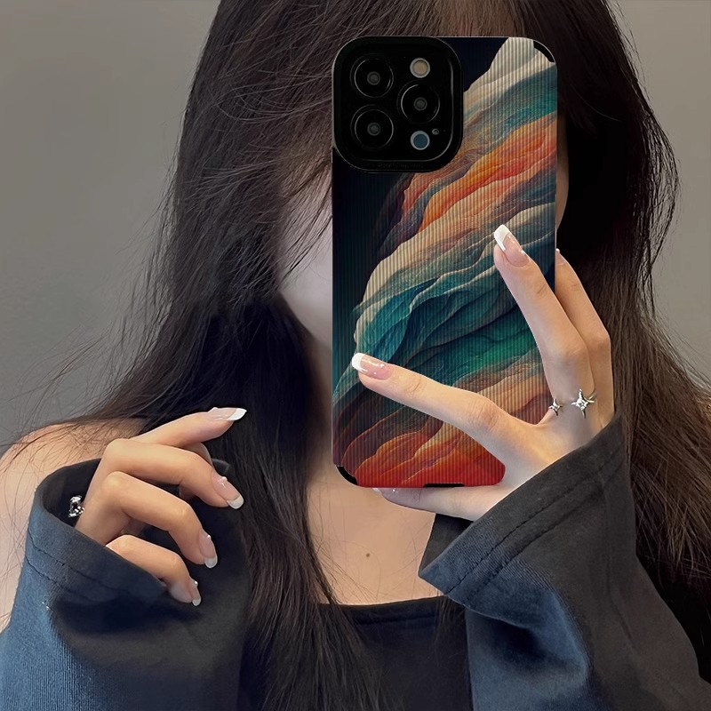 彩色烟雾皮质适用全包小众手机壳