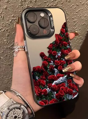 DZ适用苹果16promax手机壳新款iPhone15硅胶14plus黑色13pro全包12防摔11高级感xsmax女款8可爱7简约红色玫瑰