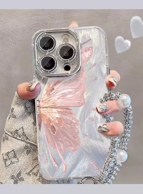 DZ适用苹果16promax手机壳新款iPhone15硅胶14plus紫色13pro全包12防摔11高级感女款简约创意金箔蝴蝶