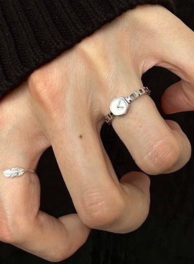 S925银时钟开口食指戒女叠戴树叶