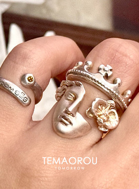 S925纯银戒指女小众设计古著轻奢