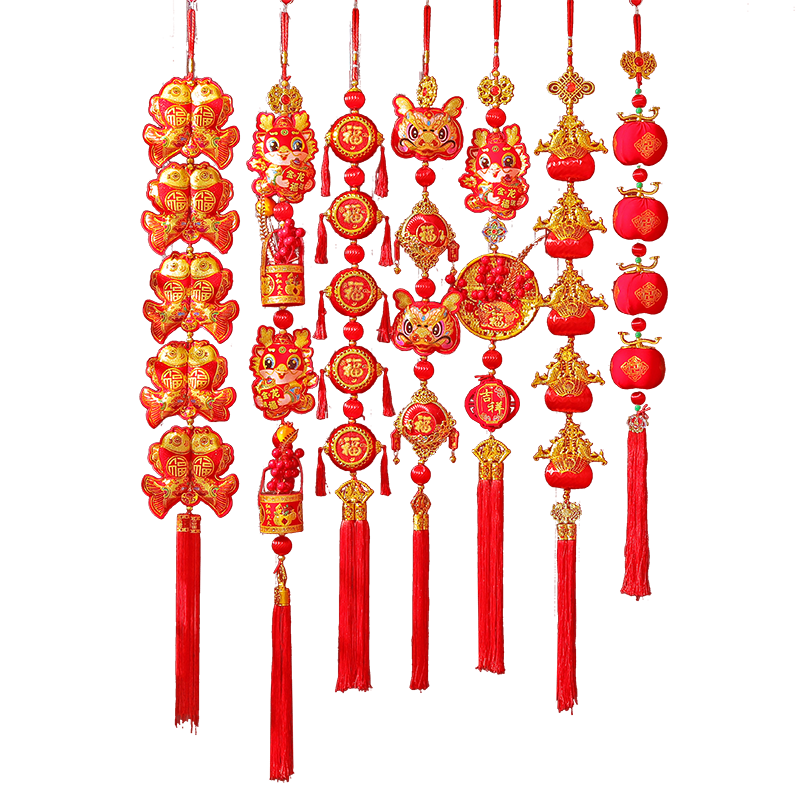 2025年新年元旦蛇年装饰挂件春节过年高档挂饰灯笼辣椒鞭炮串客厅