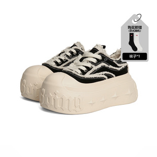 1807INF-008 GOTHIC LACE UP哥特厚底帆布鞋解构版增高显瘦休闲潮