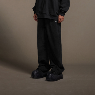 1807黑标系列竹节棉卫裤 复古宽松日常百搭450G纯棉刺绣直筒长裤