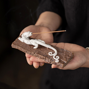 仿古陶瓷螭龙茶宠摆件镇纸龙型香插笔架镇尺家居桌面装饰茶台摆件