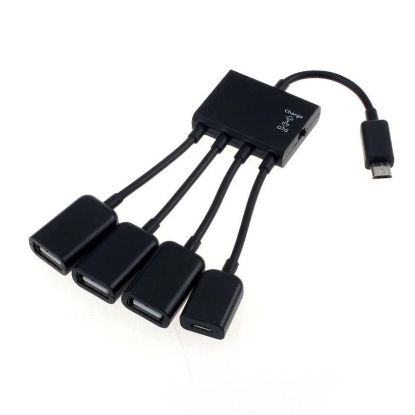 Black 4 Port Micro USB Power Charging OTG HUB Cable For Smar