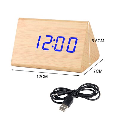 LED Digital Clock Wooden Alarm Clock Table Sound Control Ele