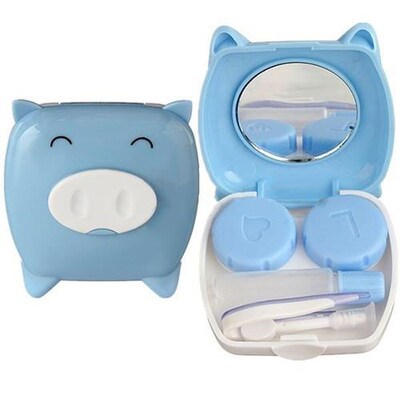 Piggy Cartoon Contact Lens Case Mirror Tweezer Bottle