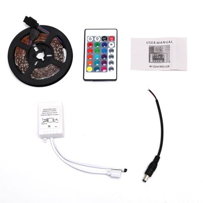 One Set 5M 3528 SMD RGB 600LEDs LED Strip Lights Lamp 24Key