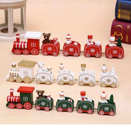 Wooden Christmas Small Train Christmas Ornaments Merry Chris