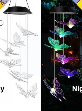 Color Changing Solar Power Wind Chime Hummingbird Waterproof