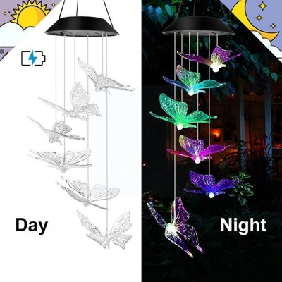 Color Changing Solar Power Wind Chime Hummingbird Waterproof