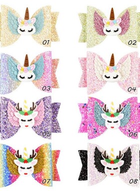 2021 Girls Pink Unicorn Bowknot Hair Clips unicorn 2nd 3rd 1