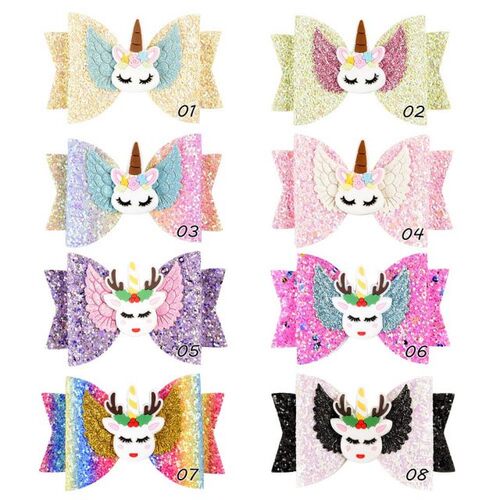 2021 Girls Pink Unicorn Bowknot Hair Clips unicorn 2nd 3rd 1