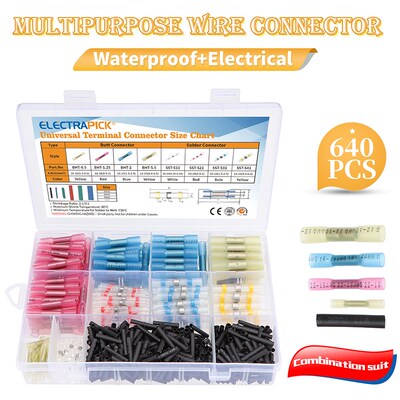 640pcs Heat Shrinkable Connectors Waterproof Wire Solder Hea