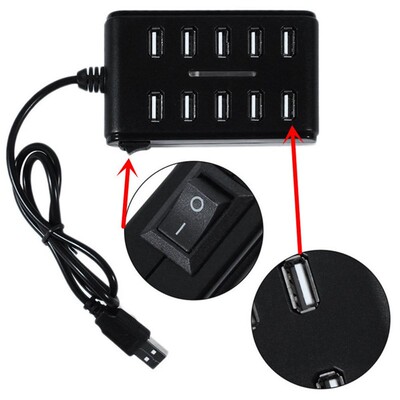 Powstro USB High Speed  USB 2.0 Hub 10 Ports Personal Comput