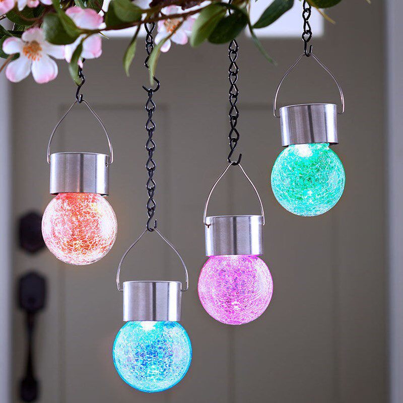 LED Hanging Solar Cracked Glass Ball Light Outdoor