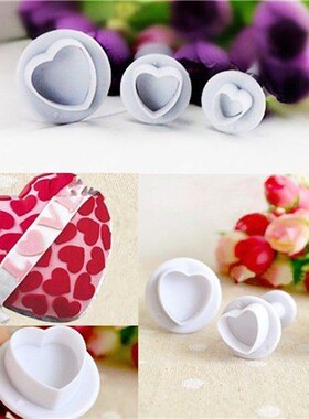 3pcs Heart Cake Fondant Cookie Cutter Decorating Craft Paste