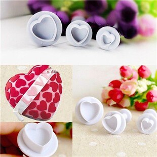 3pcs Heart Cake Fondant Cookie Cutter Decorating Craft Paste