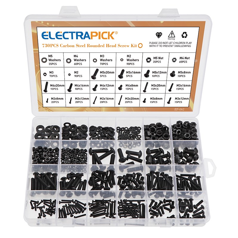 Electrapick 730pcs Round Head Carbon Steel Socket Head Cap S