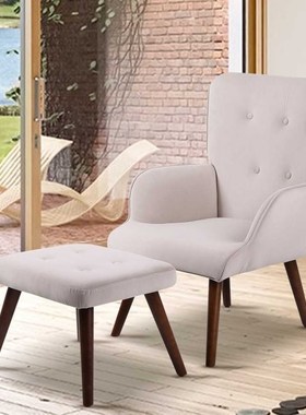 Modern Flannel Fabric Chair Ottoman Set Modern Wingback Chai