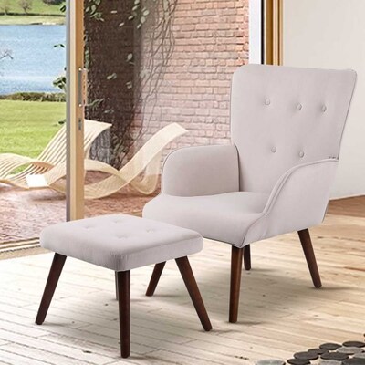 Modern Flannel Fabric Chair Ottoman Set Modern Wingback Chai