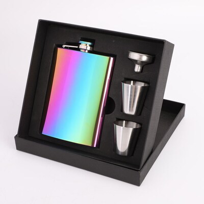 Creative 8oz Colorful Stainless Steel Hip Flask Set Whiskey