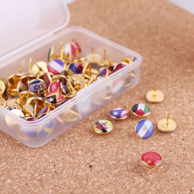 100pcs/box Map Tacks National Flag Glue Thumbtack Push Pins