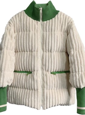 Corduroy Down Cotton Jacket Women's Short Embroidery Contras