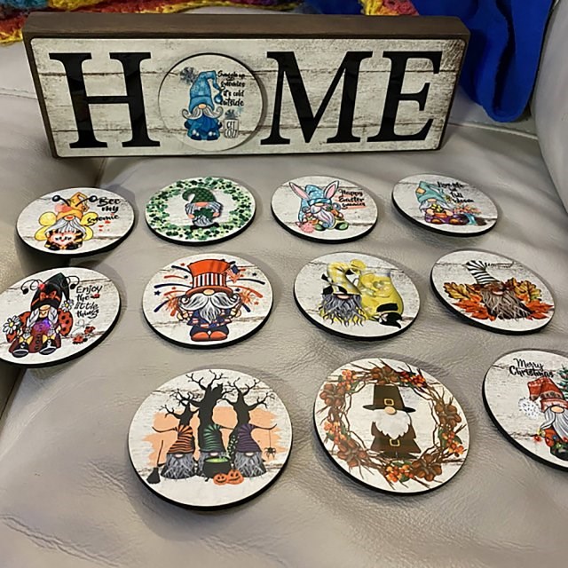 triple gnome interchangeable all season welcome sign rustic