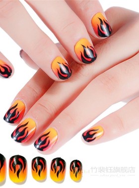 24Pcs/set Flame Fake Nails Blue Fire False Nails Press on N