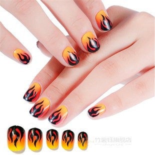 24Pcs/set Flame Fake Nails Blue Fire False Nails Press on N
