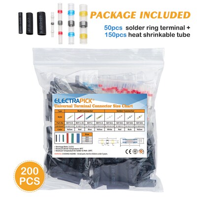 Electrapick 200Pcs Heat Shrink Butt Terminals Waterproof Sol