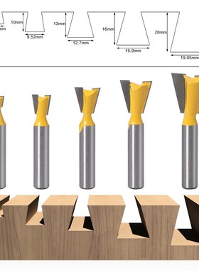 5pcs 8mm Shank Dovetail Joint Router Bits Set 14 Degree Wood