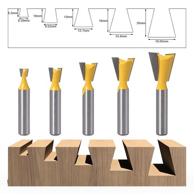 5pcs 8mm Shank Dovetail Joint Router Bits Set 14 Degree Wood