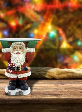 New Santa Claus Sculpture Glass Topped Holiday Table Christm