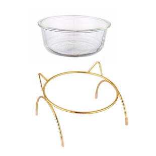 Dog Cat Glass Tilted Elevated Bowl Raised Feeding Dish Food