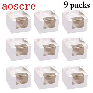 9pcs Cupcake Muffin Box Cake Cup Packaging White Kraft Paper