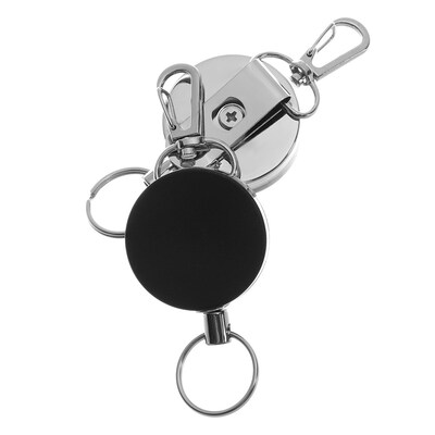 Retractable ID Card Badge Reel Chrome Metal Pass Holder Chai
