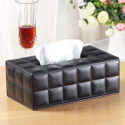 Durable Leather PU Standard Tissue Box Holder For Home Offic